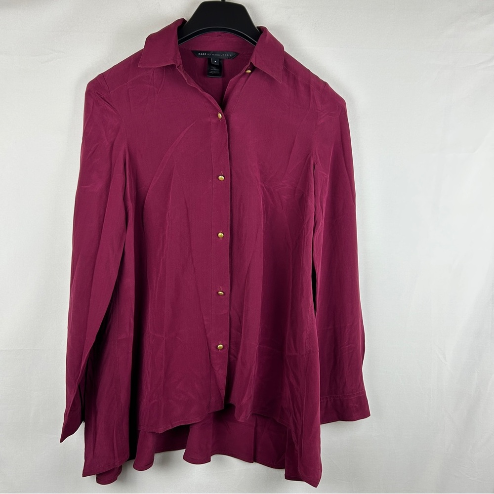 Marc by Marc Jacobs burgundy silk shirt high low hem size 2